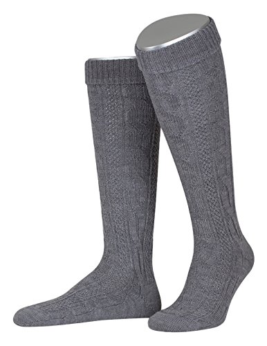 Lusana Herren Trachtenkniebundstrumpf mit Zopfmuster Trachtenstrümpfe, Grau (Mittelgrau 03), 42/43 von Lusana