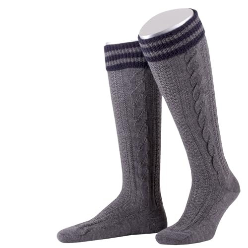 Lusana Kniestrümpfe bestickt mit 2 handgezogenen Zöpfen mit Merino-Schurwolle L18995, Größe:46-47, Farbe:dunkelgrau/marine (5206) von Lusana