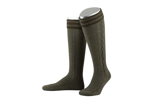 Lusana Kniestrümpfe mit handgezogenem Zopf und farbig abgesetztem Bund L8995R, Größe:40-41, Farbe:jägeroliv/oliv (3017) von Lusana