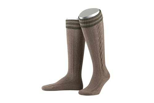 Lusana Kniestrümpfe mit handgezogenem Zopf und farbig abgesetztem Bund L8995R, Größe:40-41, Farbe:trachtenbraun/jägeroliv (1230) von Lusana