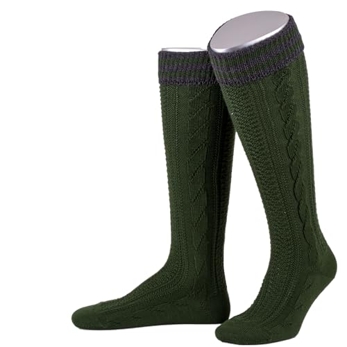 Lusana Kniestrümpfe mit handgezogenem Zopf und farbig abgesetztem Bund L8995R, Größe:42-43, Farbe:tanne/dunkelgrau (1952) von Lusana