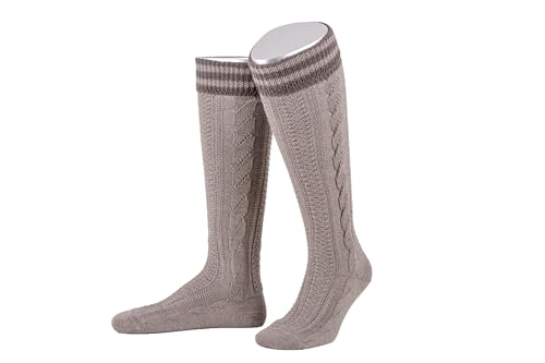 Lusana Kniestrümpfe mit handgezogenem Zopf und farbig abgesetztem Bund L8995R, Größe:42-43, Farbe:trachtenbraun/mittelbraun (1211) von Lusana