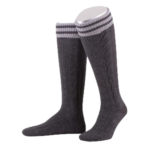 Lusana Kniestrümpfe mit handgezogenem Zopf und farbig abgesetztem Bund L8995R, Größe:44-45, Farbe:anthrazit/mittelgrau (0203) von Lusana