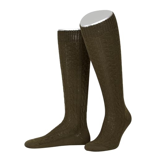 Lusana Trachtenkniestrümpfe mit Merino-Schurwolle für Herren & Damen | Kniestrümpfe Trachten mit 6 Zöpfen und verstärkter Ferse und Spitze | Oliv | Größe 36-37 | Qualität aus Deutschland von Lusana