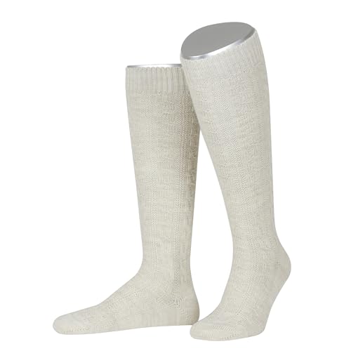 Lusana Trachtenkniestrümpfe mit Merino-Schurwolle für Herren & Damen | Kniestrümpfe Trachten mit 6 Zöpfen und verstärkter Ferse und Spitze | Sand | Größe 38-39 | Qualität aus Deutschland von Lusana