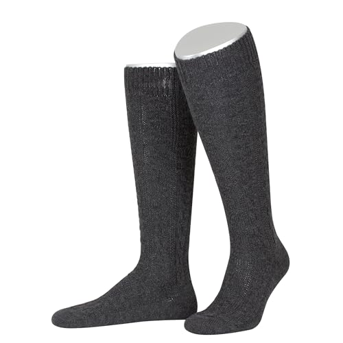 Lusana Trachtenkniestrümpfe mit Merino-Schurwolle für Herren & Damen | Kniestrümpfe Trachten mit 6 Zöpfen und verstärkter Ferse und Spitze | Dunkelgrau | Größe 40-41 | Qualität aus Deutschland von Lusana