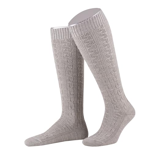 Lusana Trachtenkniestrümpfe mit Merino-Schurwolle für Herren & Damen | Kniestrümpfe Trachten mit 6 Zöpfen und verstärkter Ferse und Spitze | Graumeliert | Größe 42-43 | Qualität aus Deutschland von Lusana