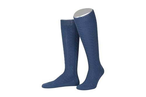 Lusana Trachtenkniestrümpfe mit Merino-Schurwolle für Herren & Damen | Kniestrümpfe Trachten mit 6 Zöpfen und verstärkter Ferse und Spitze | Stahlblau | Größe 48-49 | Qualität aus Deutschland von Lusana