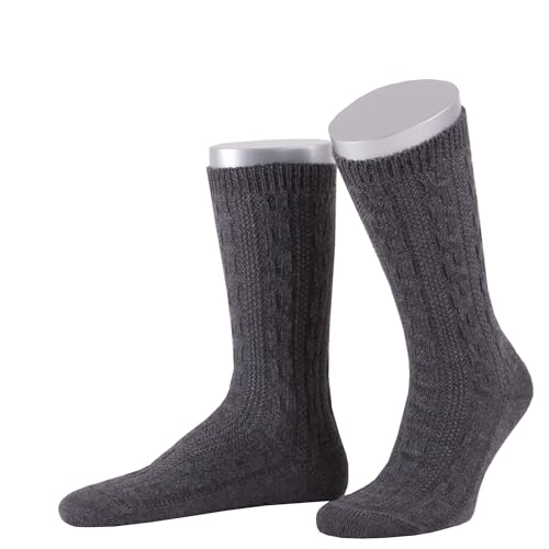 Lusana Trachtensocken Schoppersocken kurz mit Merino-Schurwolle für Herren & Damen | Trachtenschoppersocke mit 6 Zöpfen und verstärkter Ferse und Spitze | Dunkelgrau | Größe 38-39 von Lusana