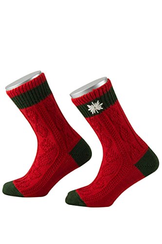 Lusana Unisex - Kinder Kinder Trachten-Socke zweifarbig mit besticktem Edelweiß rot-tanne, rot-tanne, 5/6 von Lusana