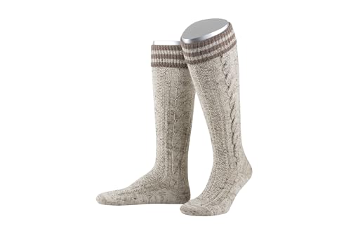 Lusana handgekettelte Trachtenkniestrümpfe Loden Tweed mit Ringel im Bund L8995RT, Größe:44-45, Farbe:mittelbeige meliert/trachtenbraun (912) von Lusana