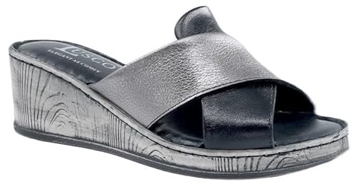 Lusco Damen Fiona Slide Sandalen aus Leder mit niedrigem Keilabsatz, Schwarz , 40.5 EU Lusco Damen Fiona Slide Sandalen aus Leder mit niedrigem Keilabsatz, Schwarz , 40.5 EU von Lusco