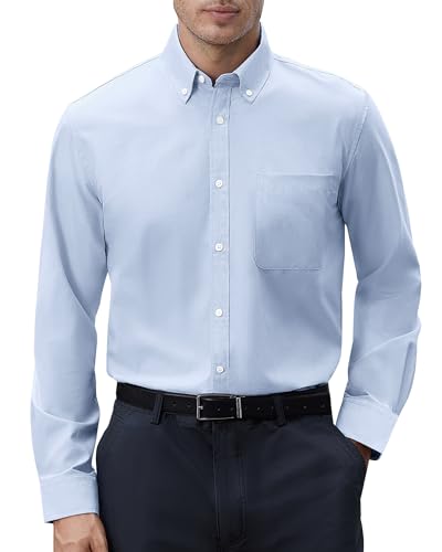 Lusead Herren-Oxford-Hemd, langärmelig, Button-Down-Hemd, normale Passform, Business-Freizeithemden, Hell, blau, 3X-Groß von Lusead