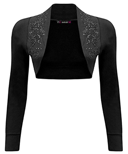 Lush Clothing B65-100% Baumwolle Wulstig Paillette Langarm Bolero Strickjacke-Größe - Schwarz, 40-42 von Lush Clothing