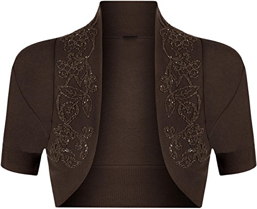 Lush Clothing - Damen Bolero Strickjacke 100% Baumwolle Plissiert Angeschnitte Ärmel B69 - S/M=EU 36-38, Schokobraun von Lush Clothing