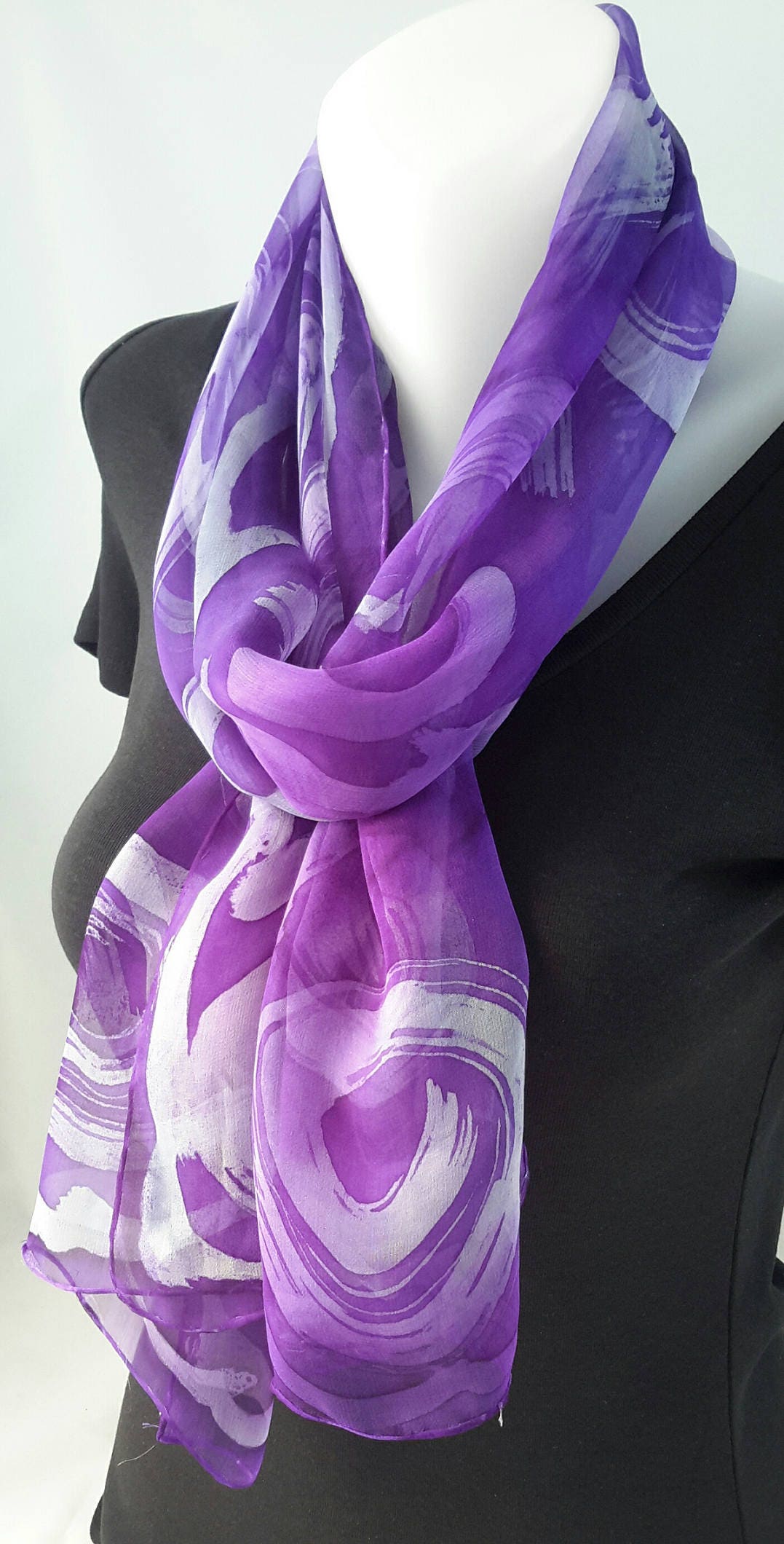 Seide Schal Lange Hand Bemalt Chiffon Mauve Perle Grau Lila von LushSilk