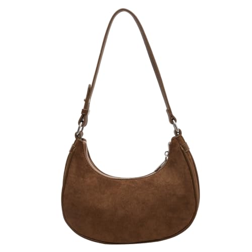 Lushandy Wildleder Geldbörse für Damen - Braun Wildleder Hobo Handtasche - Kleine Umhängetasche - Herbst 2024 Halbmond Luna Tasche, L-khaki, Small von Lushandy