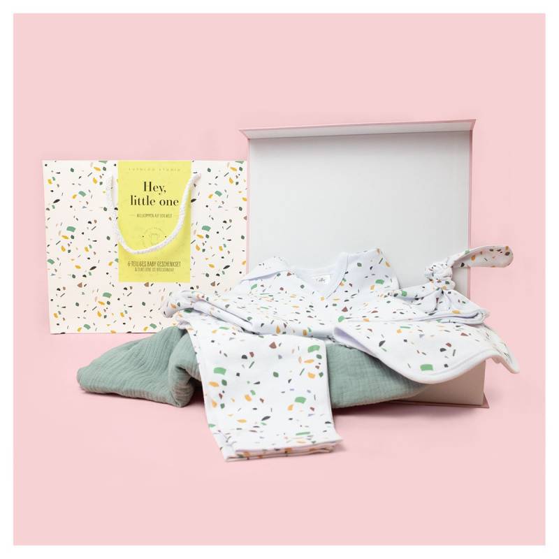 Baby Geschenkset Terrazzo Shower Newborn Erstlingsset Erstlingsausstattung Für Musselintuch Babykleidung Bodys Bio-Baumwolle von LushlooStudio