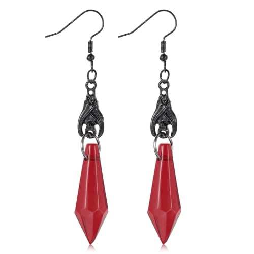 1 Paar Gothic Ohrringe Dark Bat Dangle Earrings Punk Halloween Earrings Rot Schwarz Kristall Edelsteine ​​Fledermaus Vintage Baumeln Ohrringe Für Frauen Rock Style Teardrop Halloween Schmuck von Lusofie