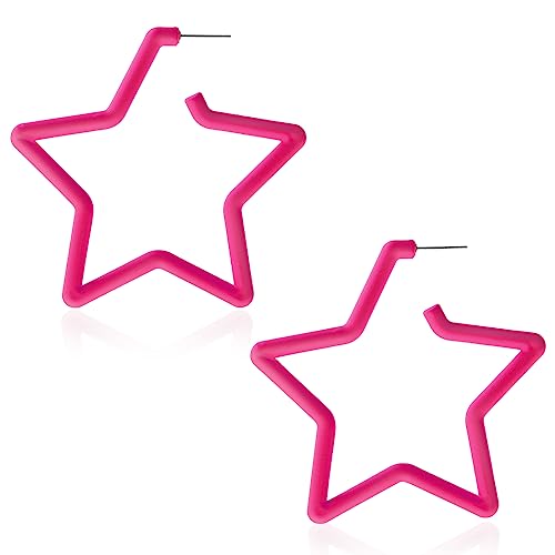 1 Paar Neon Ohrringe Rose Rot Pentagramm Acryl Earringe Retro 80er Jahre Neon Ohrringe übertriebene Geometrische Creolen Damen Mädchen 90er Jahre Kostüm Party Halloween Party Ohrringe Asthetisch von Lusofie