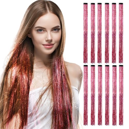 12 Hair Tinsel Set Flechten Haar Lametta Kit 48 Cm Glitzer haarsträhnen zum einflechten Frauen Sparkle Tinsel Hair Extensions Funkelndes Haarschmuck Damen Mädchen Kinder Für Party（3） von Lusofie