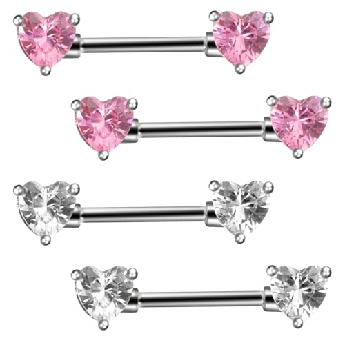 2 Paar Brustwarzenpiercing Set Rosa Herz förm Nippelpiercing Schmuck Nipple Piercing Zungenpiercing Chirurgenstahl Nipple Brustwarze Piercing Bars Mit Innengewinde Körperpiercing Schmuck Damen Frau von Lusofie