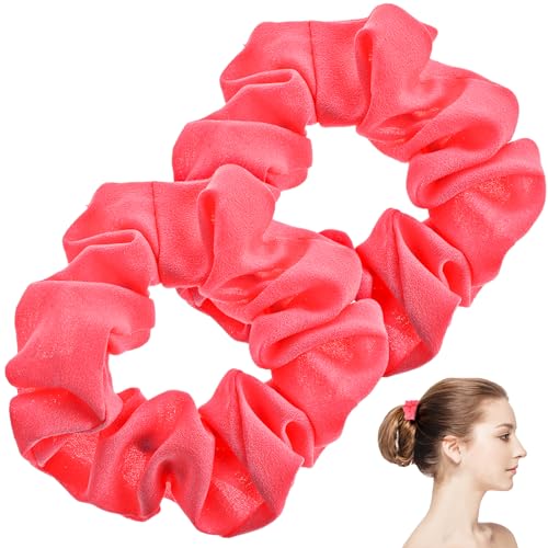 2 Stück Neon Haargummi Scrunchies Damen Große Haargummis Elastisches Haarbänder Pferdeschwanzhalter für Damen und Mädchen Cheerleading Party Outfits (Rose Rot) von Lusofie