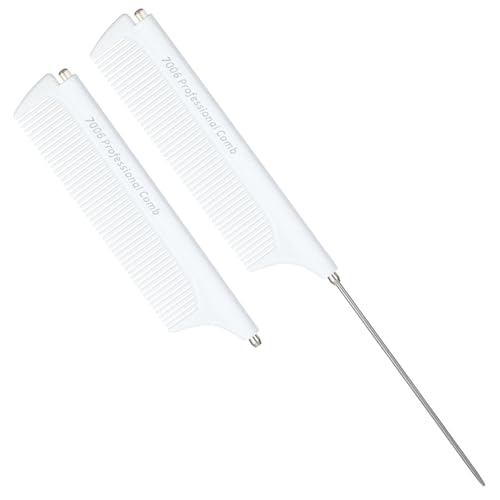 2 Stück Teleskop Stielkamm tragbarer Styling Kamm Damen Stylingkamm zum Haarschneiden und Flechten Strähnenkamm Edelstahlnadel Stielkamm Friseur Haarkamm Stylingkamm für flauschige Pony von Lusofie