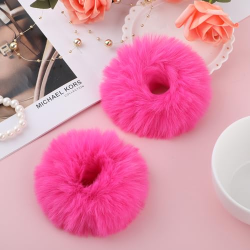 2 Stücke Haargummi Scrunchie Rose Rot Pom Pom Stirnbänder Plüsch Kratzbänder Faux Kaninchen Haar Blase Elastische Baby Scrunchies Pferdeschwanz Haarschmuck Mädchen Rose Rot Haargummis von Lusofie