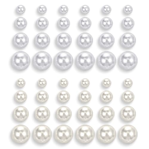 24 Paar Perlen Ohrringe Set Damen Perlenohrstecker Hypoallergen Weiße Und Beige Kunstperlen Ohrstecker 4 Verschiedene Größen Mit Runden Perlenohrsteckern Für Damen Mädchen von Lusofie