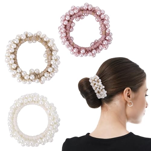 3 Stück Perlen Haargummi Elastische Haarschmuck für Damen Ausgefallene Perlen Pferdeschwanz Haarbänder zum Dekorieren von Damenfrisuren von Lusofie