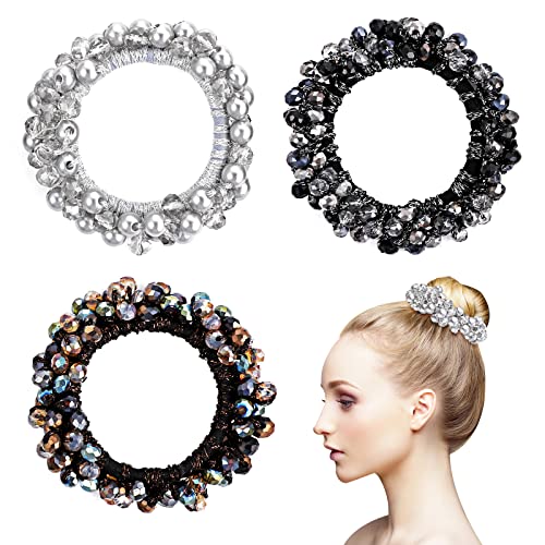 3 Stücke Scrunchies Perlen Strass Haargummi Damen Elastisches Scrunchies Mädchen Zopfgummi Haarschmuck Kopfschmuck von Lusofie