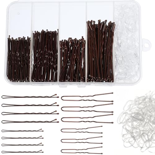 340 Stück Haarnadeln U-Förmige Lange Bobby Pins Haarklemmen Damen Mit 100 Transparenten Haargummibändern Haarschieber Gewellte Haarnadel Haarspangen Hair Pin Für Frauen Mit Box (Braun 5 Cm/6 Cm) von Lusofie