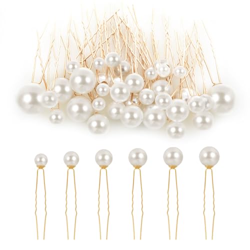 36 Stück Haarnadeln Perlen U Förmige Hochzeit Braut Faxu Perlen Haarspange Haarperle Elegante Haarschmuck Perlen für Haare Braut Brautjungfer Damen Mädchen Haarnadel Gold (6 Größen) von Lusofie