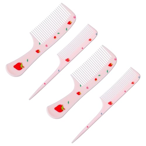 4 Niedlicher Haarkamm Set Mit Erdbeeren Kamm Frauen Rosa Kunststoff-Haarbürste Für Mädchen Baby Haarkamm Tragbarer Feiner Zahnkamm Und Rattenschwanzkamm Erdbeerkamm Für Alles Haartypen von Lusofie
