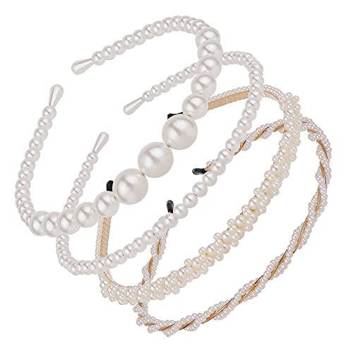 4 Stück Perlen Haarreifen Damen Weißes Kunstperlen Stirnband Perlen Haarreif Perlen Headband Brautstirnband Hochzeit Haarschmuck Mädchen Hochzeit Geburtstagsfeier Geschenke Hair Accessories Women von Lusofie