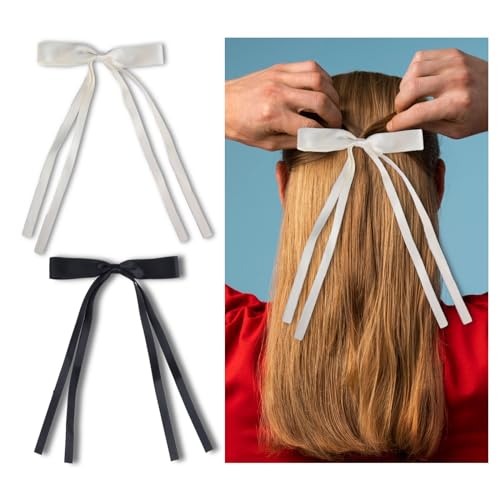 Haarschleife 4 Stück Schleifen Haarspange Damen Haarschleife Langschwanz Schleife Haarspangen Krokodilklemmen Quaste Schleife Haarspangen für Mädchen Frauen Kinder Schwarz Beige von Lusofie