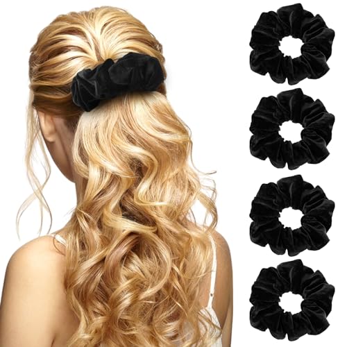 4 Stück Haargummi Scrunchie Samt Schwarz für Damen Gebrauch Haargummi Material ist Weich und Zieht Nicht an den Haaren wenn es Längere Zeit Getragen Wird Scrunchies von Lusofie