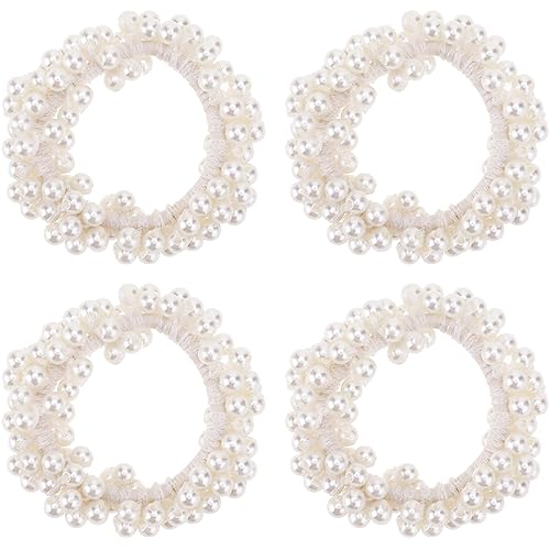 4 Stücke Scrunchies Weiß Perlen Haargummi Damen Elastisches Scrunchies Mädchen Zopfgummi Haarschmuck Kopfschmuck von Lusofie