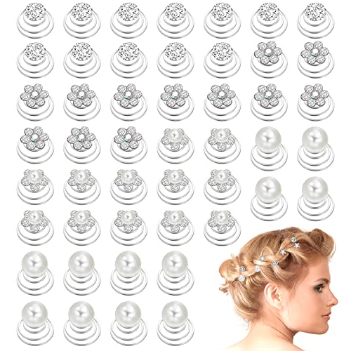 48 Stück Haarspiralen Strass Perle Spiral Haarnadel Silber Blume Braut Haarspangen Haarschmuck Spiral Haarperlen für Damen Mädchen Hochzeit Abschlussball Party von Lusofie