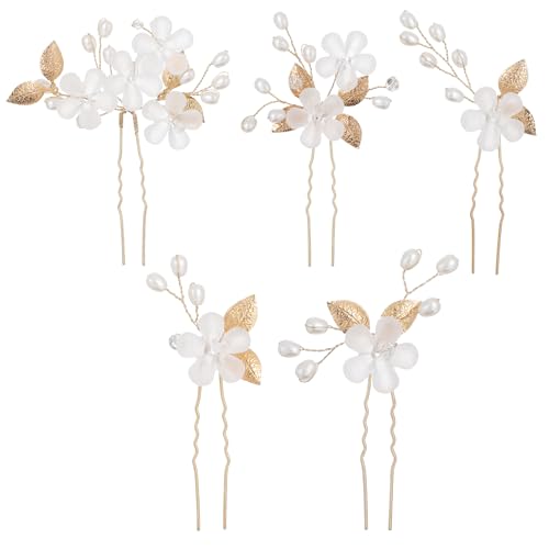 5 Stücke Haarspange Blume Braut Haarspangen Gold Perle Haarnadeln Haarspange Gold Braut Haarschmuck Perlen Haar Blume Hochzeit Haarschmuck Kommunion Mädchen Hairpin von Lusofie