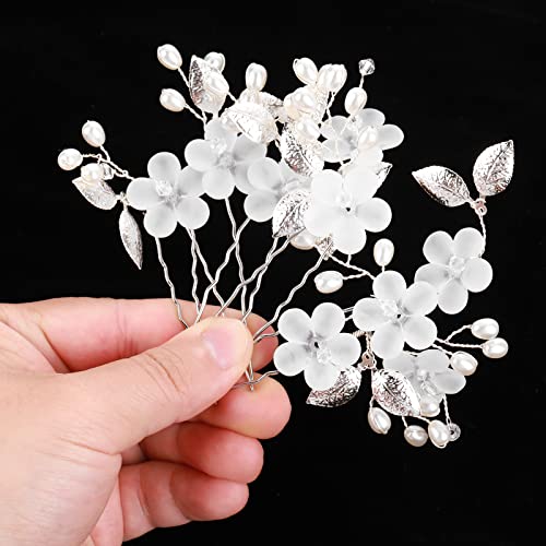 5 Stücke Haarspange Blume Braut Haarspangen Weiße Perle Haarnadeln Haarspange Silber Braut Haarschmuck Perlen Haar Blume Hochzeit Haarschmuck Kommunion Mädchen Hairpin von Lusofie