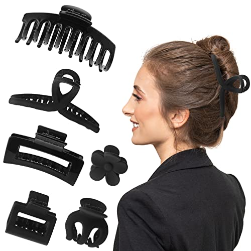 6 Stück Haarklammer Schwarz Dickes Haar Schwarze Große Krallenklammern Matte Rutschfeste Haarspangen Blumenbananen Schmetterlings Krallenklammern Haar Accessoires für Damen Haarspange Mädchen von Lusofie