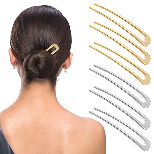 6 Stück U Förmige Haarnadeln Metallspange Französische Haarspange Hairpin Clip Vintage 2 Zinken Haarknoten Stifte für Damen Haarspangen Mädchen Frisur Zubehör Haarnadel Frisurenhilfe von Lusofie