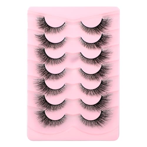 7 Paar Wimpern Lashes Fox Eye Künstliche Wimpern Katzenauge 3d Falsche Wispy Flauschiges Volumen Curly Cat-Eye Natürlicher Fake Make Up Wimpern Büschel Weiche Faux Mink Wimpern Für Frauen Mädchen von Lusofie