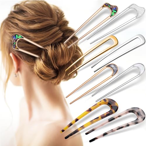 8 Stück U Förmige Haarnadeln Groß French Pin Hair Vintage Stil 2 Zinken Dutt Haargabeln Französische Haarspangen Mädchen 8 Stile für Damen Haarnadel Mädchen Frisur Zubehör von Lusofie