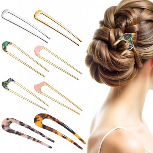 8 Stück French Hair Pin U Förmige Haarnadeln Groß Vintage Stil 2 Zinken Dutt Haargabeln Französische Haarspangen Mädchen 8 Stile für Damen Haarnadel Mädchen Frisur Zubehör von Lusofie