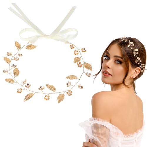 Braut Stirnband Haarschmuck Hochzeit Haarreif Gold Kopfschmuck Haarreif Frauen Kopfbügel Brautschmuck Blatt Goldenes Stirnband Brautjungfer Kranz Für Festzüge Abschlussball Geburtstag von Lusofie