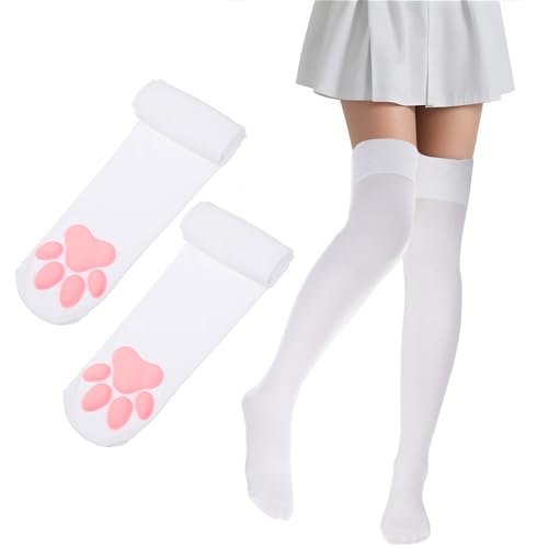 Cat Paw Oberschenkelhohe Socken Overknees Kawaii 3D Katzen Socken Cosplay Strümpfe Damen Niedliches Katzenpfoten Pad Sockens Kostüm Cat Overknees Geeignet für Damen und Mädchen zum Rollenspiel von Lusofie