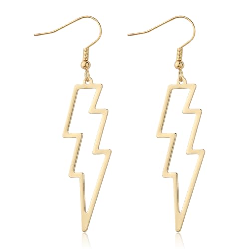 Gold Blitz Ohrringe Damen Metall Blitz Ohrringe Lightning Tropfen Ohrringe für Damen und Mädchen 80er Jahre Party Zubehör Ohrringe von Lusofie